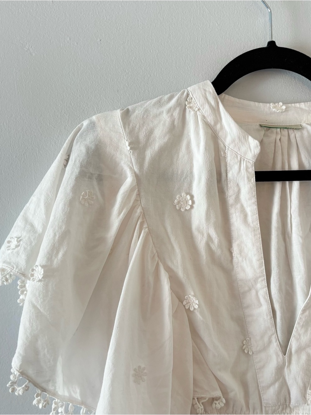 Farm Rio 3D Flower Mini Dress Tassels Waist Tie Short Sleeve White - Picture 4 of 8